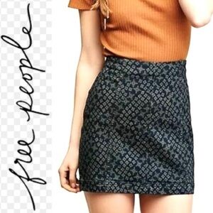 Free People Stretch Denim Print Mini Skirt- 0